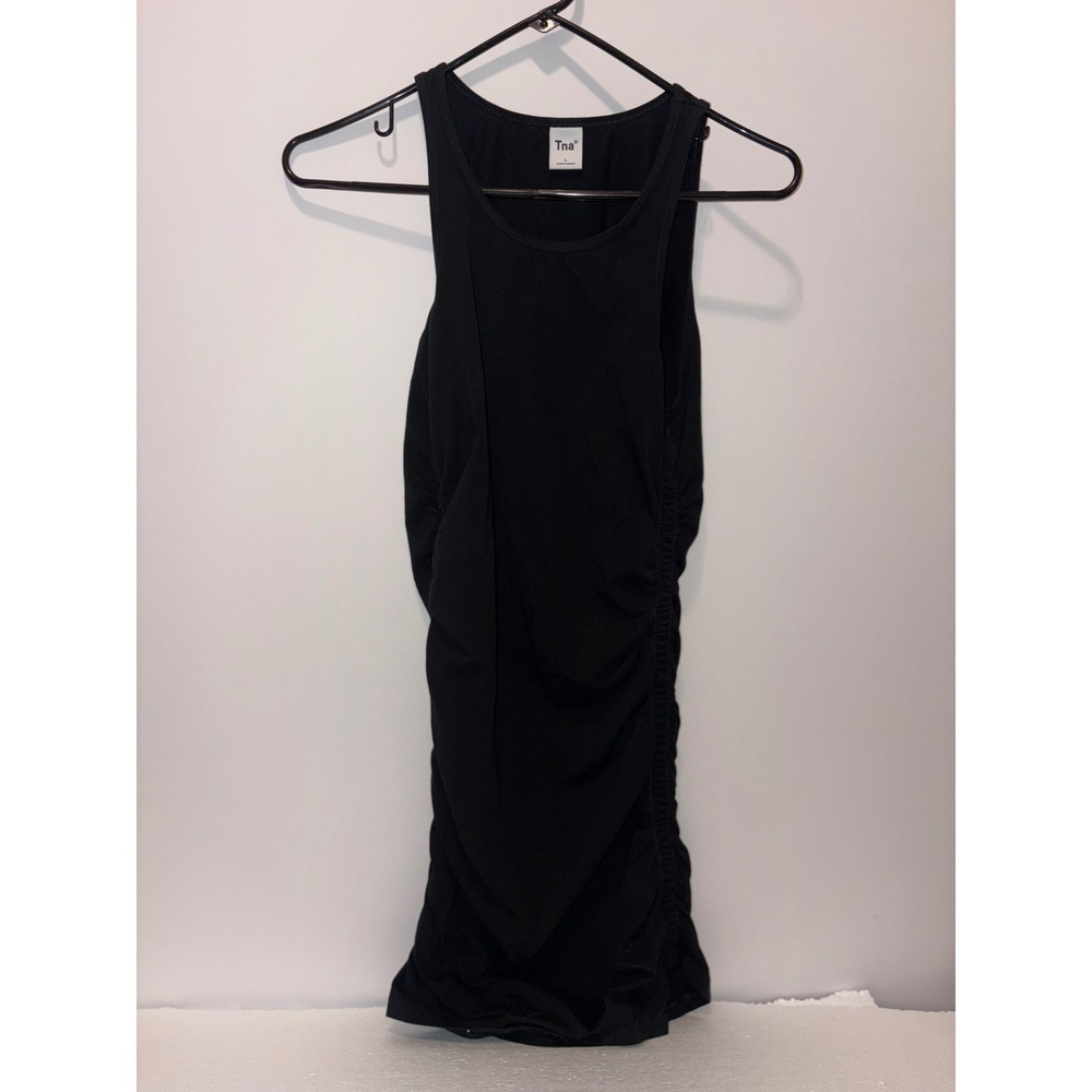 Aritzia Tna Ruched Sides Sleeveless Bodycon Tank Mini Dress Scoop Neck Black